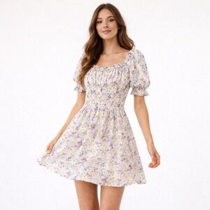 Levi's Floral Smocked Mini Dress XL Cottagecore Milkmaid Puff Sleeve